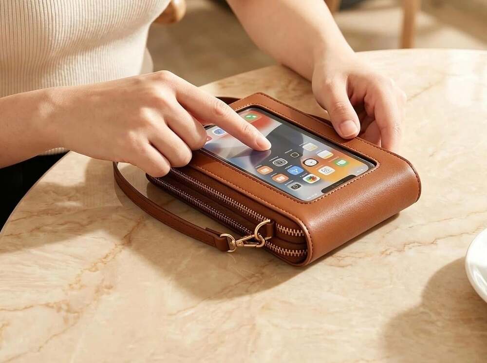 Endaycon Small Crossbody Cell Phone Purse Brown Leather - Picture 4 of 4